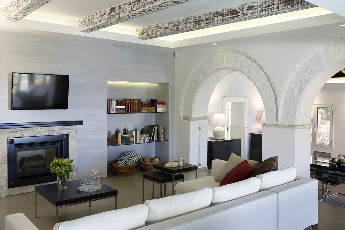 villa christina sivota epirus greece open living area with fireplace