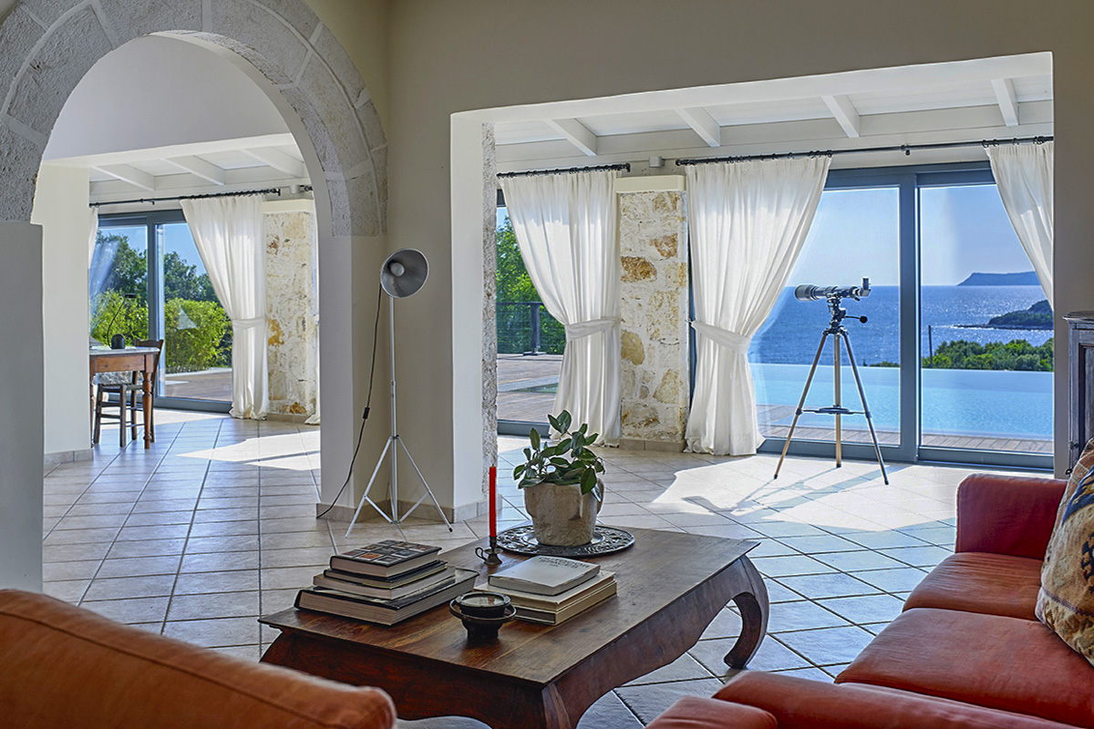 villa luna sivota epirus greece lounge area with panoramic sea view