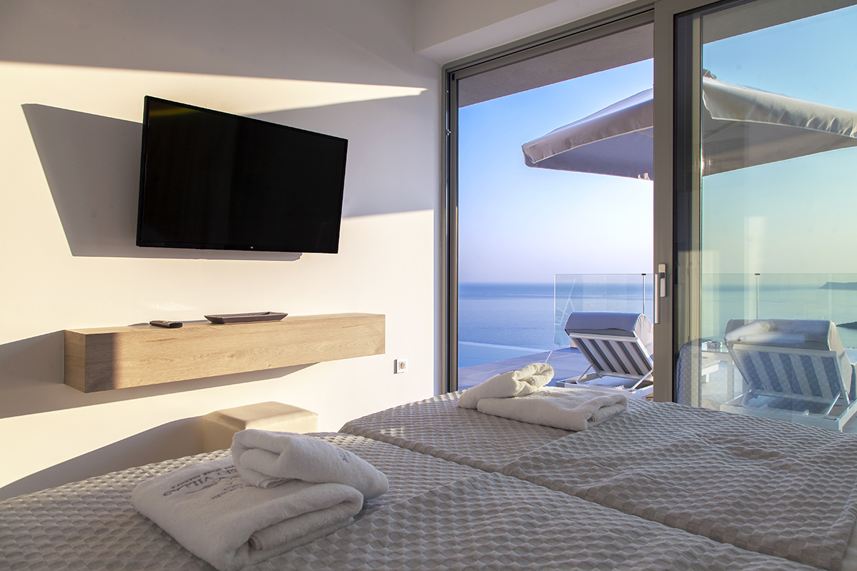 villa Valentina sunset sivota epirus greece twin bedroom with sea view