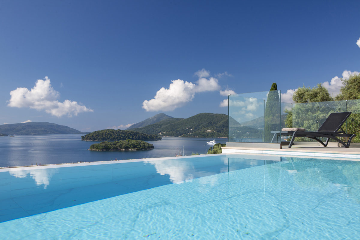 villa orama perigiali lefkada greece endless blue pool view blue sky