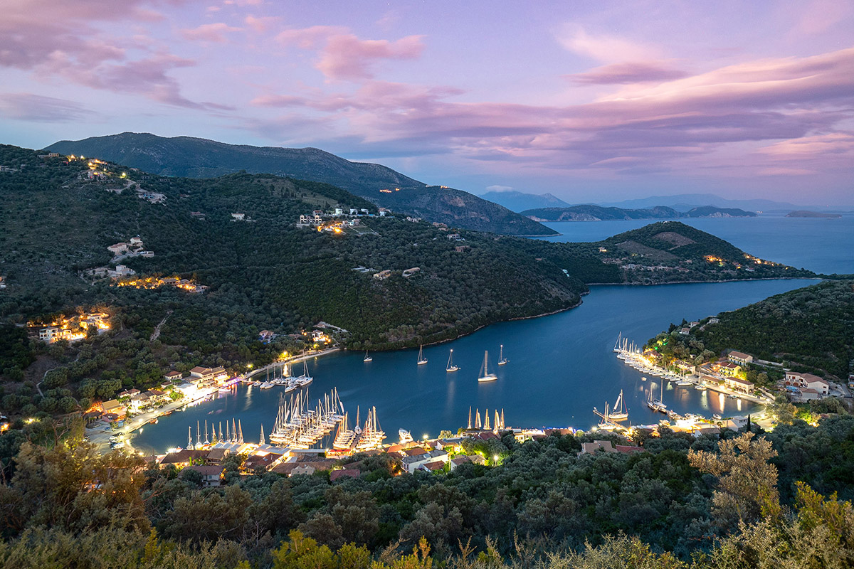 sivota village night view lefkada island greece