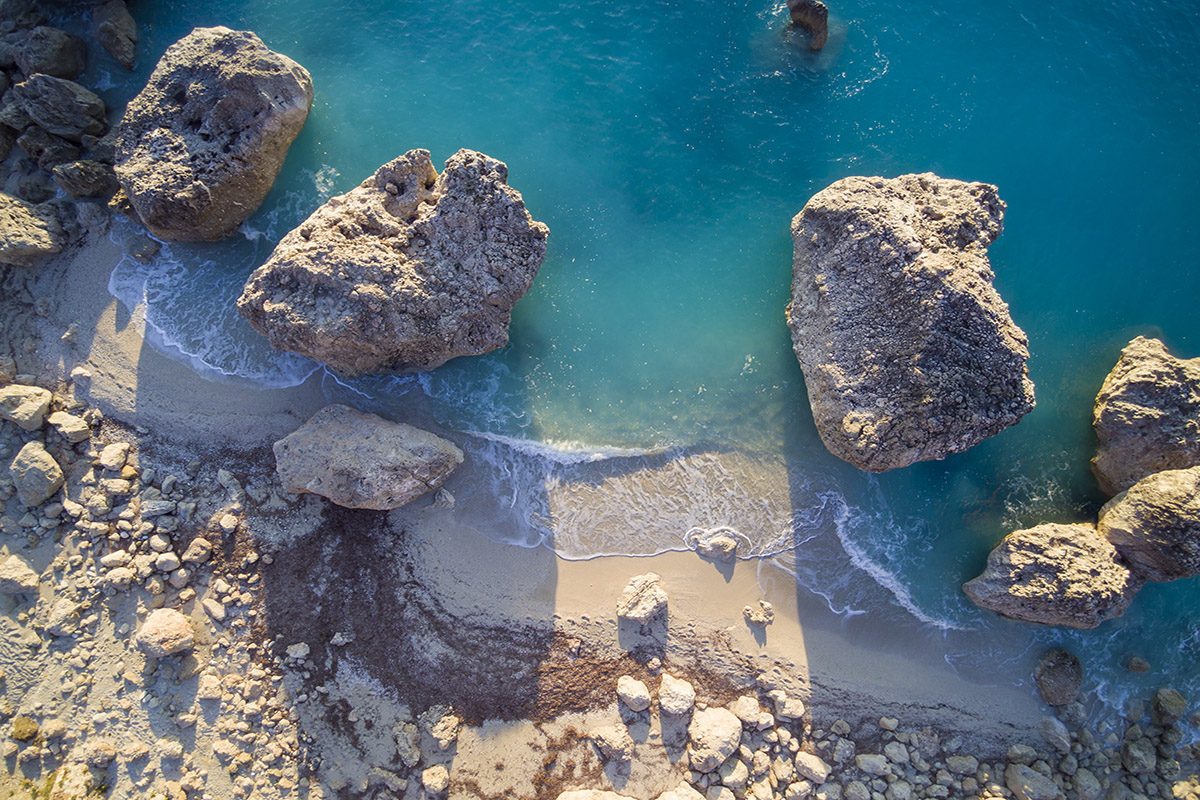 birds eye view megali petra kalamitsi lefkada greece