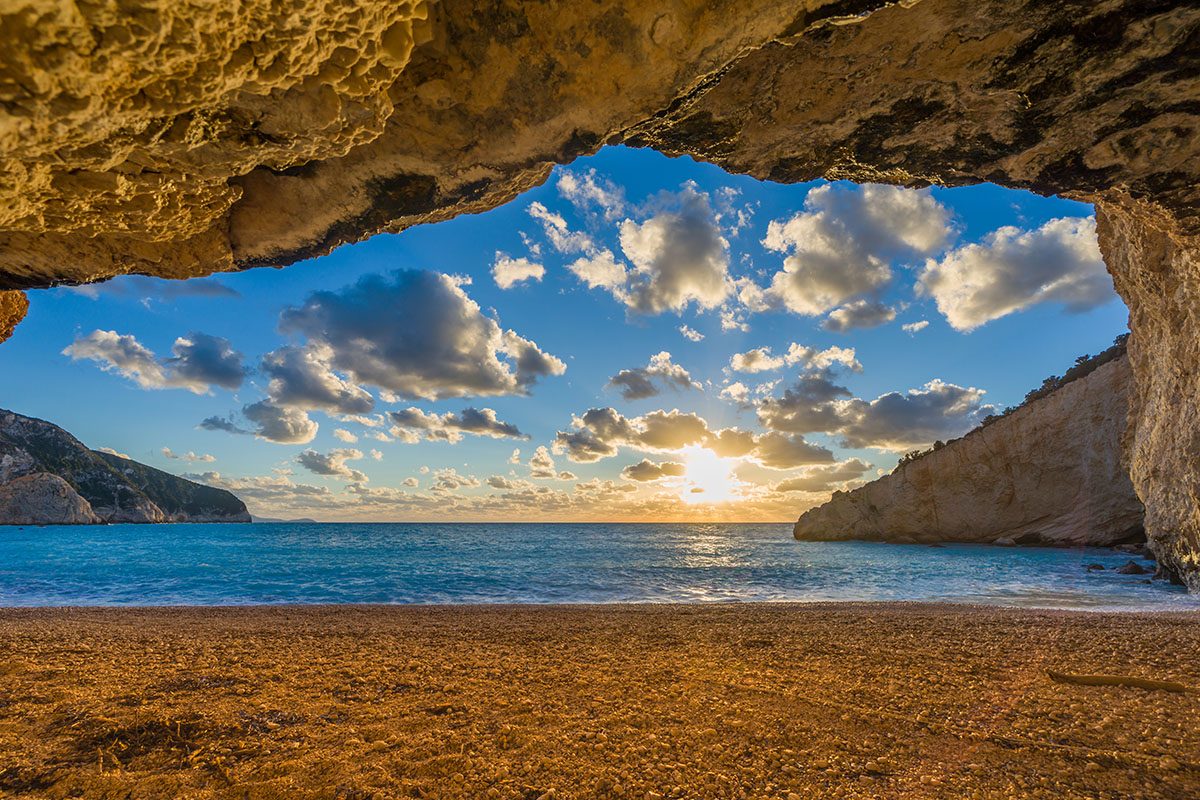 cave view from porto katsiki beach lefkada island greece