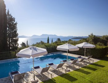 ionian luxury villas levanda lefkada perigiali garden outdoor area beach chairs swimming pool view