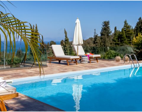 villa casa azul agios nikitas greece swimming pool loungers