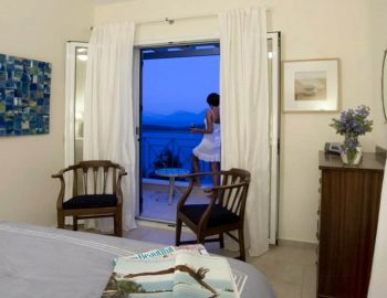 villa del sol perigiali lefkada greece double bedroom with balcony view at the evening
