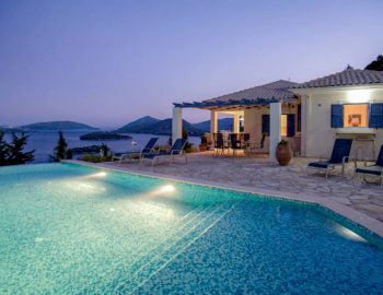 villa del sol perigiali lefkada greece pool yard view at night
