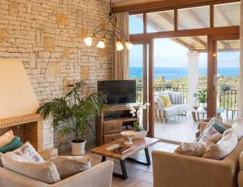 villa dendrilia kassiopi corfu greece lounge with fireplace