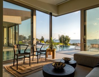 villa gaia ammouso lefkada greece living room with pool and sea views