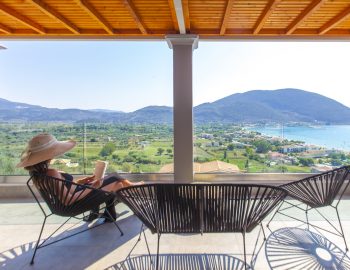 villa irene vasiliki lefkada lefkas private balcony girl overlooking sea view