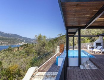 villa luca dessimi lefkada greece pool area with pergola and sea view 1