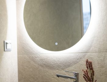 villa orama perigiali lefkada greece bathroom round mirror black washbath