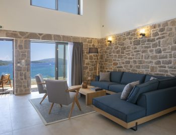villa orama perigiali lefkada greece living room blue sofa comfort pillows relax