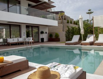 villa tessera zavia ressort syvota pool sunbeds blue water builting