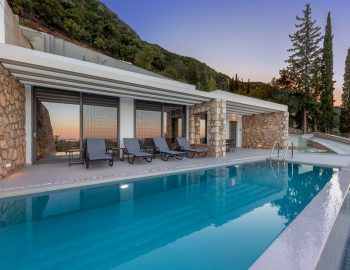 z4 luxury villa alpha lefkada greece swimming pool trees sitting area outdoor sunset